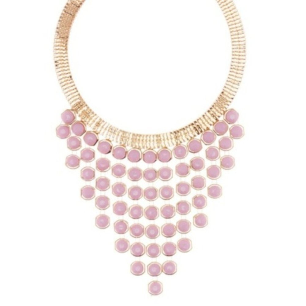 Area Stars Womens Purple Beaded Gold Tone Collar Statement Necklace New